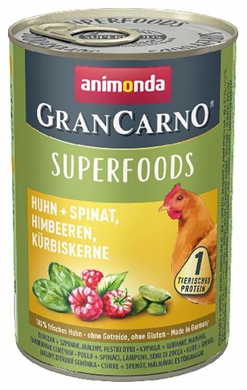 GRANCARNO Superfoods kuře,špenát,maliny,dýňová semínka 400 g pro psy Animonda