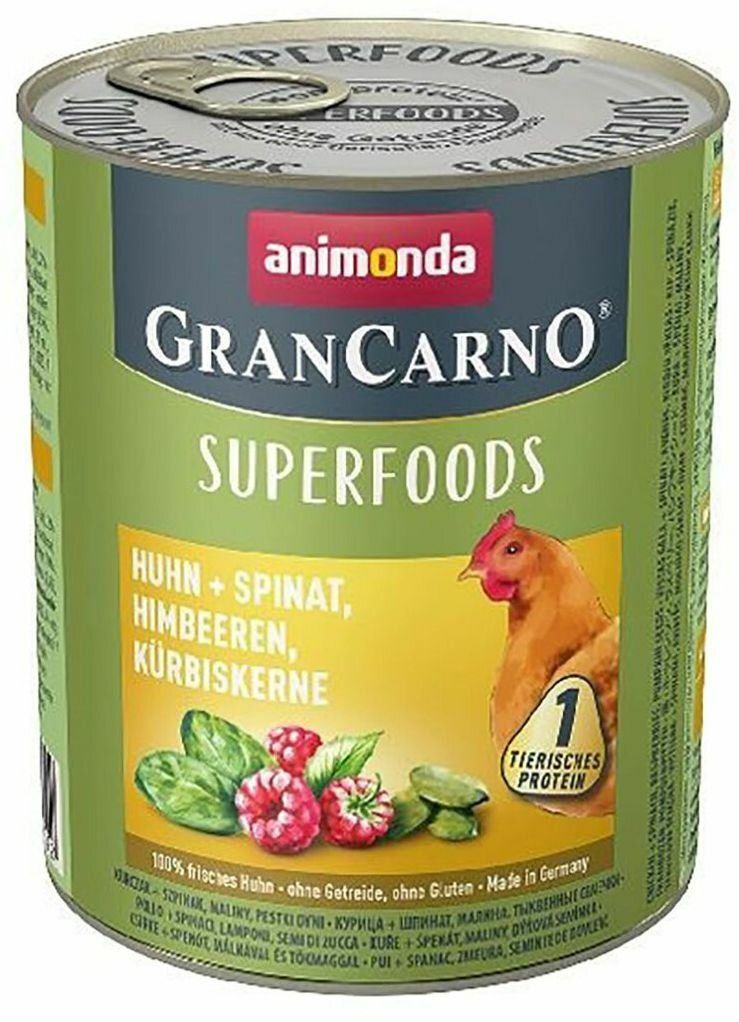 GRANCARNO Superfoods kuře,špenát,maliny,dýňová semínka 800 g pro psy Animonda