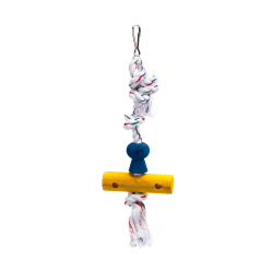 Hračka pro malé papoušky - dřevo a bavlněné lano 26x8,5cm Nobleza