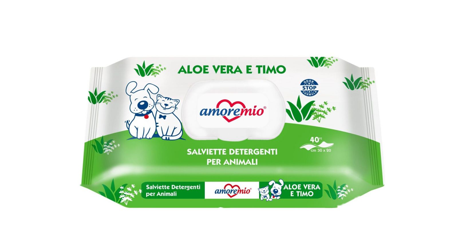 AMOREMIO vlhčené čistící ubrousky, aroma Aloe Vera/tymián, 40 ks Amore Mio