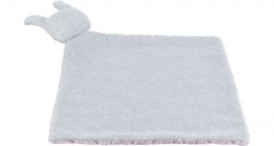 JUNIOR hebká deka s hračkou, 55 x 40 cm. plyš/bavlna, lila/šedá TRIXIE