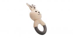 Kousátko králík s TPR kroužkem, se zvukem, 21 cm, krémová/šedá, HipHop HipHop Dog