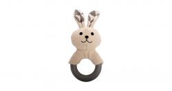 Kousátko králík s TPR kroužkem, se zvukem, 21 cm, krémová/šedá, HipHop HipHop Dog