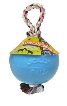 Jolly Ball Romp-n-Roll 10cm - míč s provazem světle modrý (s vůní borůvky) Jolly Pets