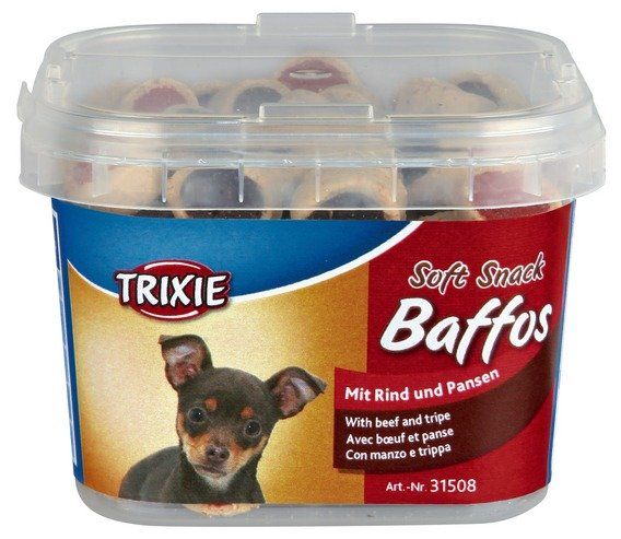 Soft Snack BAFFOS mini kolečka hovězí, dršťky, plastový kelímek 140 g TRIXIE