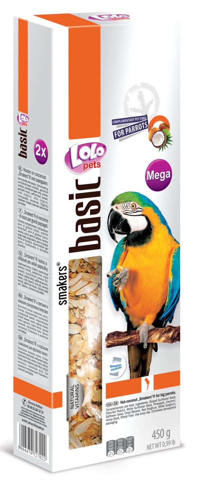 LOLO SMAKERS MEGA 2 klasy ořech-kokos pro velké papoušky450g
