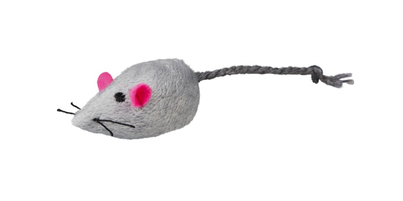 Plyšová myš s rolničkou, 5 cm (2 ks), bílá/šedá TRIXIE