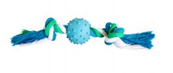 Bavlněný uzel HipHop s gumovým míčem 6 cm, 30 cm / 210 g zelená, modrá, bílá HipHop Dog