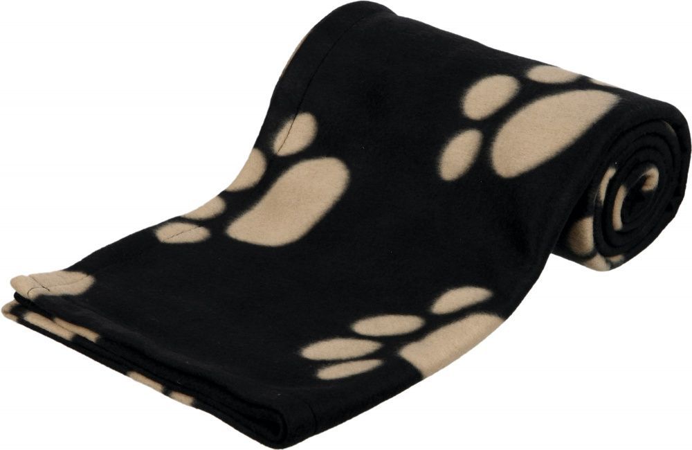 Flísová deka BARNEY 150x100cm, - černá s béžovými tlapkami TRIXIE