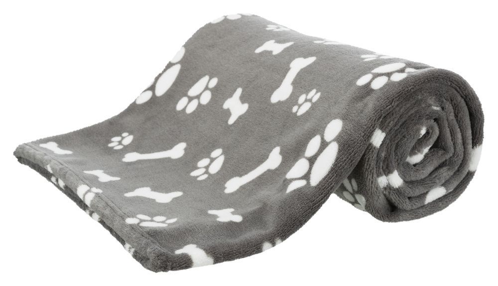 Plyšová deka KENNY 150 x 100 cm šedá s kostičkami a packami TRIXIE