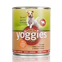 YOGGIES Dog Hovězí konzerva pro psy s karotkou a lněným olejem 800g