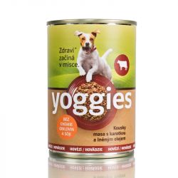 YOGGIES Dog Hovězí konzerva s mrkví a lněným olejem 400g